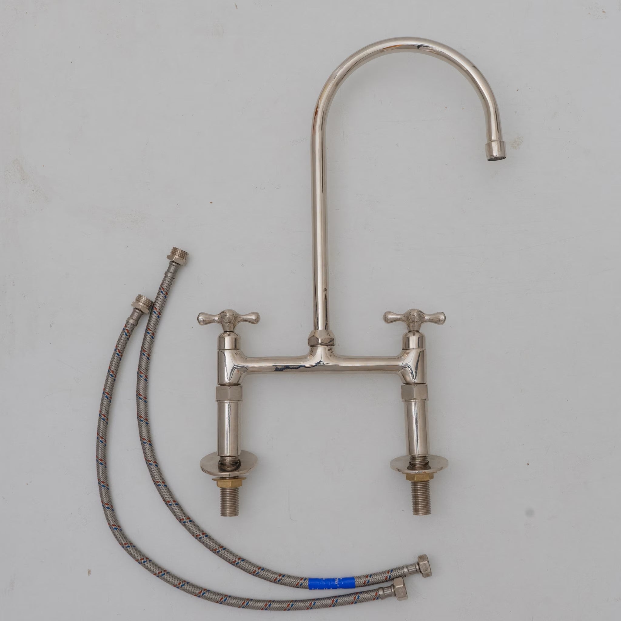 8" Nickel Finish Bridge faucet, Kitchen Island Faucet, Countertop Vintage Faucet