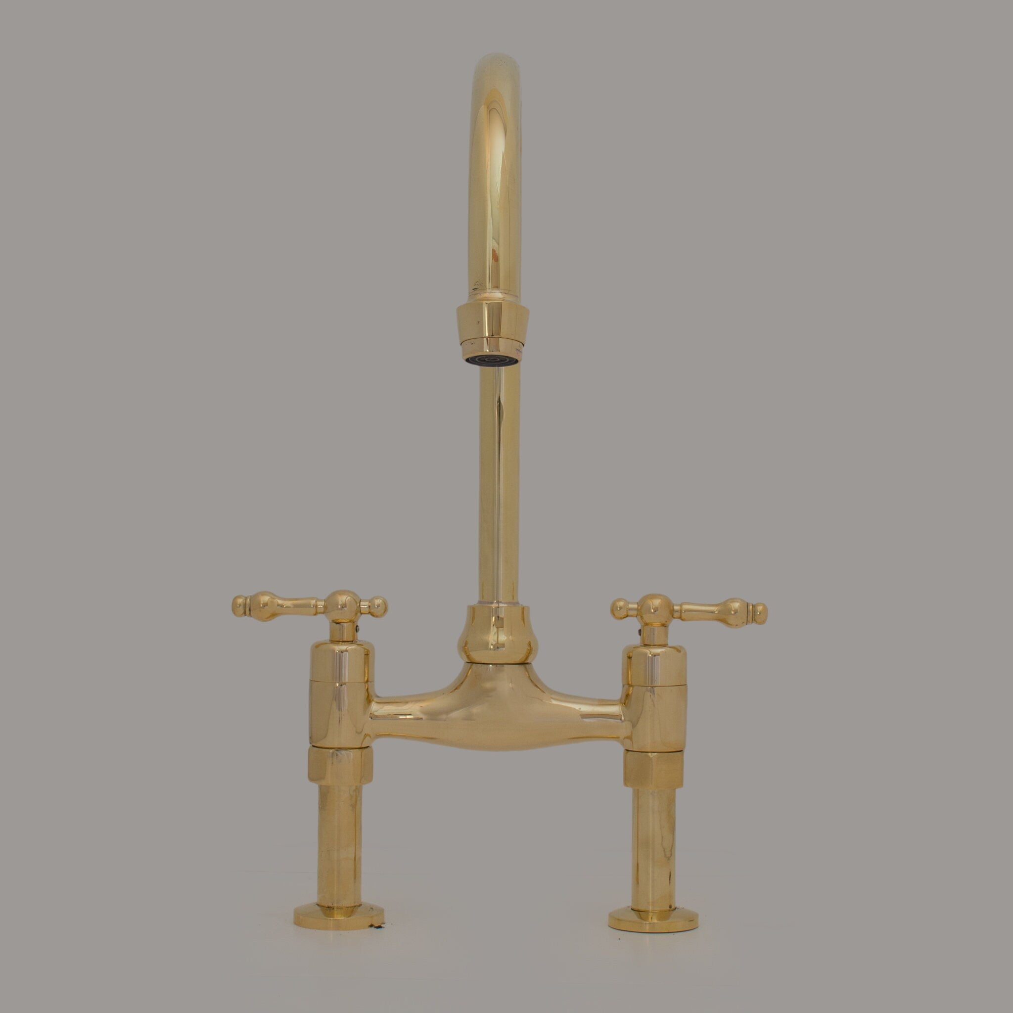 Vintage 8" Unlacquered Brass Bridge faucet, Kitchen Sink Faucet, Lever Handles