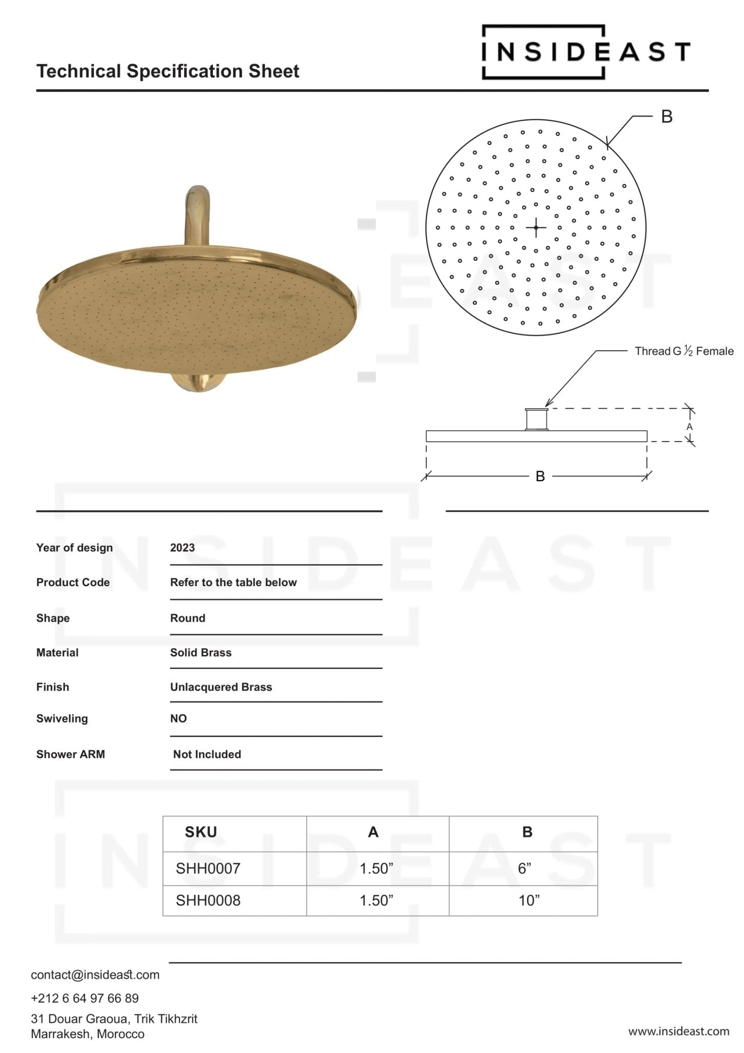 Unlacquered Solid Brass Rain Shower Head, Round Handcrafted Vintage Showerhead, Works Outdoor